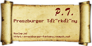 Preszburger Tárkány névjegykártya